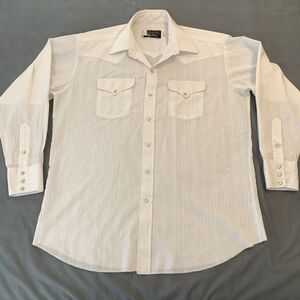Vintage Panhandle Slim Shirt Mens 17.5 Large White Western Pearl Snap USA 70s